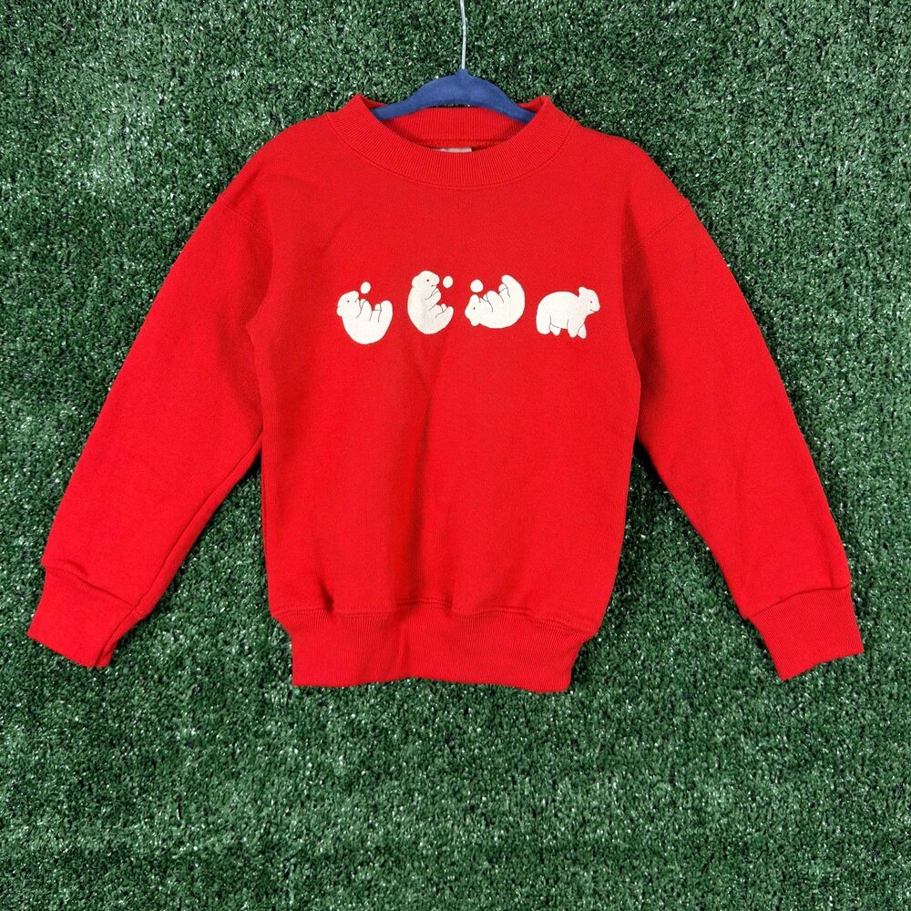 Oneita Kids Vintage Sweatshirt Size 4 Red Polar Bear Graphic Pullover Y2K Youth